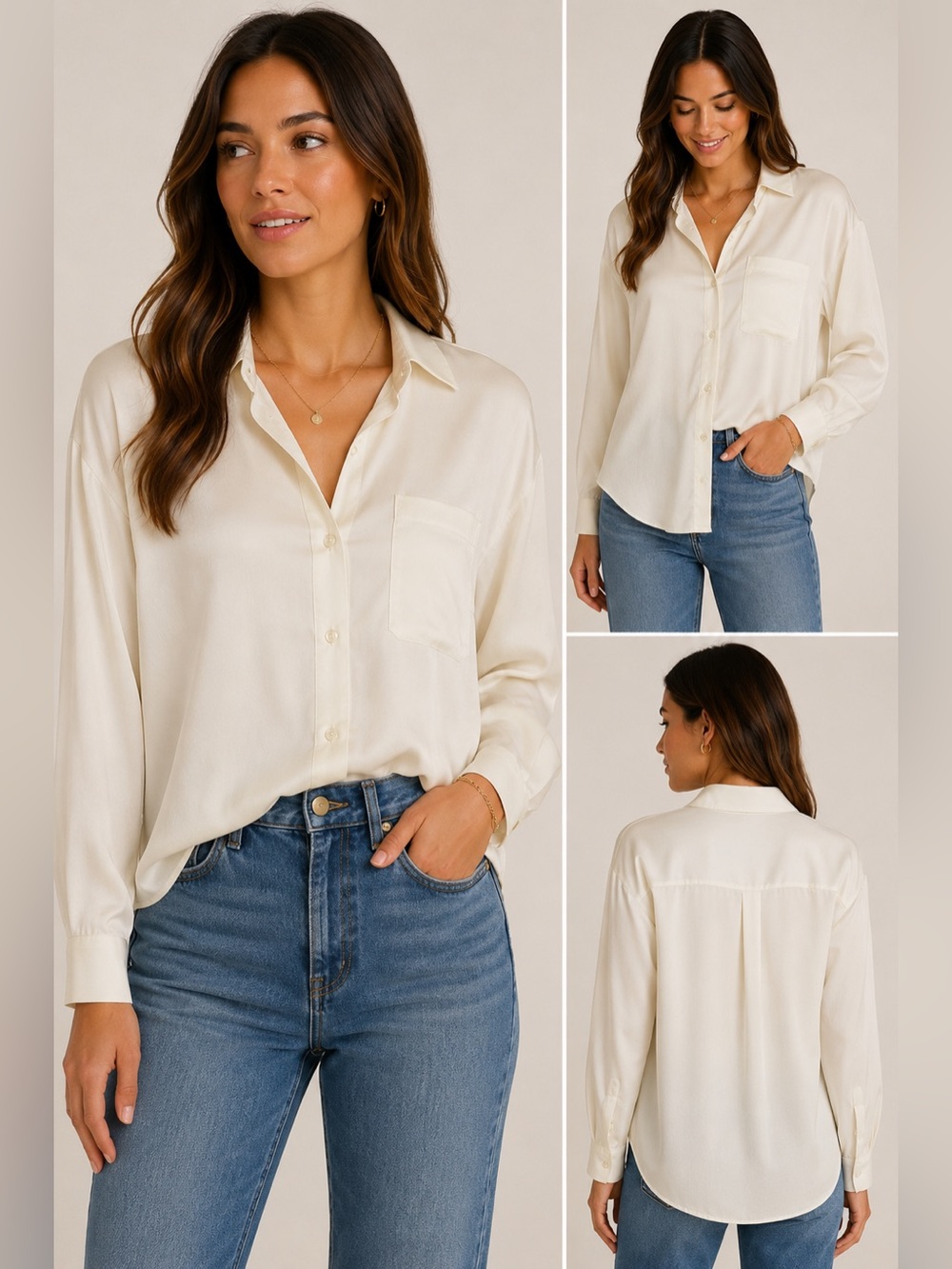 Blu Pepper Ivory Oversized Button Front Blouse Medium